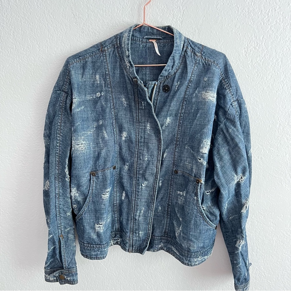 Free People distressed Jean jacket